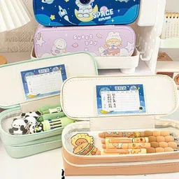 akvanar happy panda Pencil pouch Multipurpose Zipper Pencil pouch School StationeryBox Geometry Box image 3