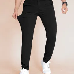 Men Regular Fit Black Lycra Blend Trousers-image-27