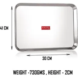 hazel Stainless Steel Serving Tray Rectangle Premium Dining Table Plater, Extra Large, Silver, 41 x 30 cm Tray image 4