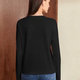 juneberry Women Solid Round Neck Pure Cotton Black T-Shirt image 2