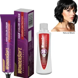 wondersoft Studio Perfection Natural Black Hair Color & 250gm 20Vol Hair Cream Developer , Natural Black-picture-46
