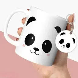 siddhi collection Pack of 1 Ceramic Cute Panda Face Printed Coffee Mug and Keychain (Microwave Safe Ceramic)-picture-18