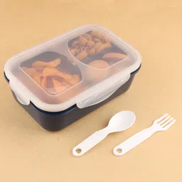 magicspoon 3 Section Lunch Box with Spoon & Fork with Air Tight Lid (Navy Blue) 1 Containers Lunch Box image 3