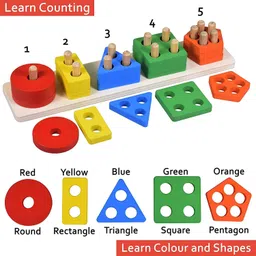 authfort Wooden Stacking Toys Shape & Color Recognition Geometric Board Block Stacking Sorting Puzzle Toys for Kids image 2