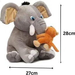 atishay retail Stuffed Elephant with Monkey Plush Animal Toy 204887 for Kids Gift- 26 cm image 2