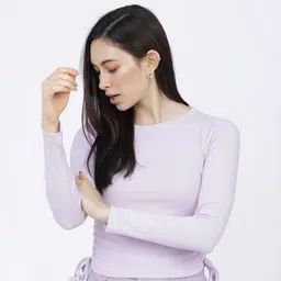 tokyo talkies Casual Regular Sleeves Self Design Women Purple Top image 1