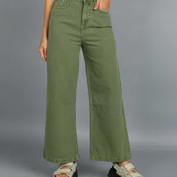 urbano fashion Women Flared High Rise Green Jeans-picture-10