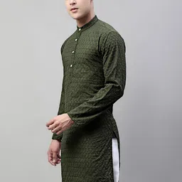 jompers Men Embroidered Pure Cotton Straight Kurta image 3