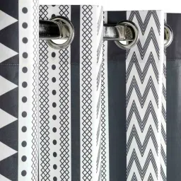 saral home Ivory Polyester Geometric 9 ft Light Filtering Eyelet Door Curtain image 5