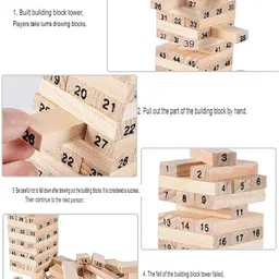 aexoniz toys Wooden Zenga Building Blocks Puzzle 54 Pcs Challenging 4pcs Dice Wooden Stacking image 5