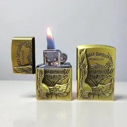 Harley Davidson Eagle Design Gold & Silver Finish Windproof Refillable Metal With fuel All Purpose lighter Pocket Lighter Pocket Lighter-image-6