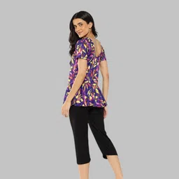 aarika Womens Sports Wear Purple-Black Colour Leaf Print Nylon Swim Suit Self Design Women Swim-dress Purple Swimsuit image 4