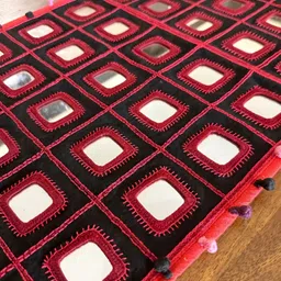 Peepul Tree Black & Red Embroidered Pure Cotton Table Runner image 1