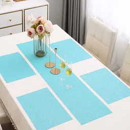 HOKIPO Blue 5 Pieces Table Placemats With Runner-image-82