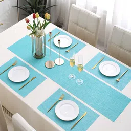 HOKIPO Blue 5 Pieces Table Placemats With Runner image 3