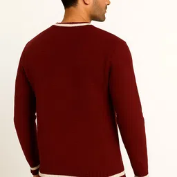 wulvee Men Self Design Round Neck Maroon Sweater image 2