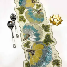 PURINA'S White & Green Embellished Dining Table Runner image 1