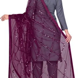 sekmany Net Embroidered Purple Women Dupatta image 4