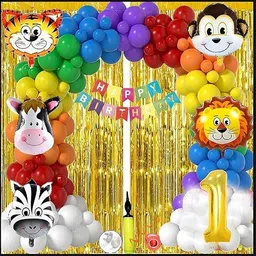 groovy dudz 1st Birthday Party Decorations For Boys -82 Pcs Jungle Theme image 1