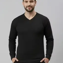 htj Slim-Fit Black Thermal Innerwear for Men - Warm V-Neck Undershirt Garam Baniyan Men Top - Pyjama Set Thermal-picture-38