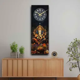 olive tree Black Rectangle 24 Inches Wooden Wall Clock (Ganesh Ji) image 1