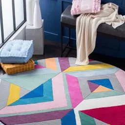 Safiya Carpet Grey & Pink Geometric Woollen Carpet image 5