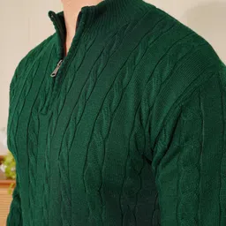 kvetoo Men Solid High Neck Green Sweater image 4
