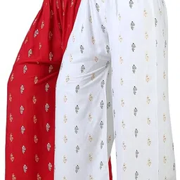 zarmin Pack of 2 Women Regular Fit Red, White Cotton Blend Trousers-picture-12