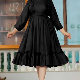 krunal raiyani Women Fit and Flare Black Knee Length Dress-picture-26