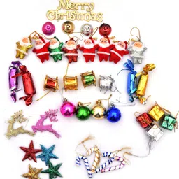 the click india Pack of 39 pcs Mix Christmas Tree Decoration Ornaments Xmas Tree hangings Ornaments for Christmas Tree Decoration Item Christmas Party Props Topper Ornaments Pack of 39 Hanging Ornaments Pack of 39-picture-28