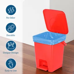 kuber industries 10 L Square Pedal Dustbin & Garbage Bags Set (19x21 In-2 Roll Blue) | Red Plastic Dustbin image 3