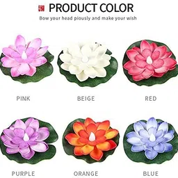 zenvira Sensor Water Floating Diyas Smokeless Flameless Candles Lotus Flowers Plastic Plastic (Pack of 4) Table Diya Set image 5