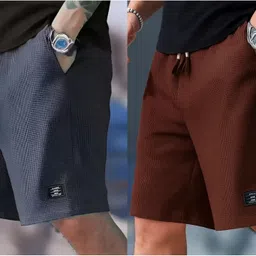 fashionmania Pack of 2 Solid Men Grey Running Shorts-picture-18
