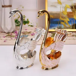 g k exclusive Swan Base Holder Spoon Organizer with 6pcs Coffee Dessert Fruit Icecream Spoon Stainless Steel Cutlery Set image 3