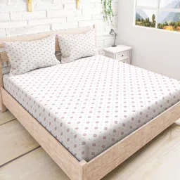 mayfair homes london Pink Floral 210 TC CVC Super King Bedsheet with 2 Pillow Covers-picture-22