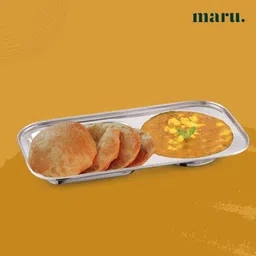 maru Pack of 6 Stainless Steel Tableware Compartment Plate|2 in 1 Rectangle Shape Plate Dinner Set image 4