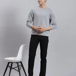 monte carlo Men Solid Round Neck Grey Sweater image 5