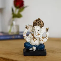 casacraft from pepperfry Ashnam Lord Ganesha With Base - White & Green, 15cm image 1