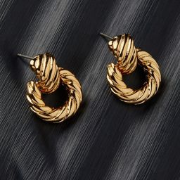 Accessorize Women Gold-Toned Berry Blush Twisted Tiny Doorknocker Earrings-picture-17