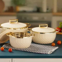 trueware Stellar White Plastic & Steel 3Pcs Insulated Thermoware Casserole-picture-34