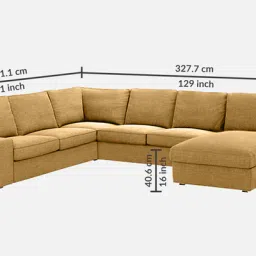 casacraft from pepperfry Talisa Fabric LHS Sectional Sofa (3+ Lounger) In Yellow Colour image 2