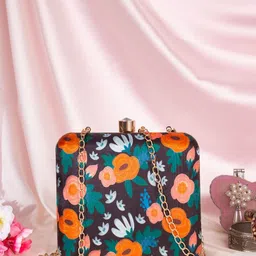 Anouk Black Floral Printed Box Clutch image 1