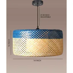 habereindia Drum Handmade Bamboo Pendant Hanging Light (Beige) image 3