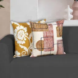 ode & cleo Mustard Cotton Floral 18x18 inches Cushion Covers (Pack of 2)-picture-29