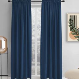 the conversion Denim Blue lightweight Satin Solids 9ft Light Filtering Rod Pocket Long Curtains (2 Pcs)-picture-38