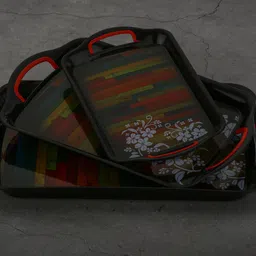 Plastic Printed Rectangular Serving Tray with Handle for Serving Tea & etc. Tray Serving Set-image-77