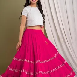Women Solid Flared Pink Skirt-image-43