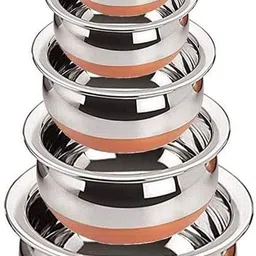 narv Stainless Steel Perfect Copper Bottom Cooking Serving Biryani & Punjabi Handi K1 Bowl Serving Set-picture-14