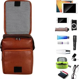 leather world Tan Men Sling Bag - Mini Cross Body Sling Bag image 5