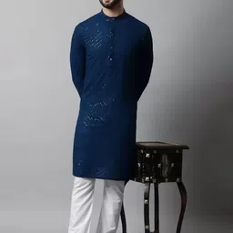 ritiriwaas Men Chikan Embroidery Cotton Rayon Straight Kurta-picture-29